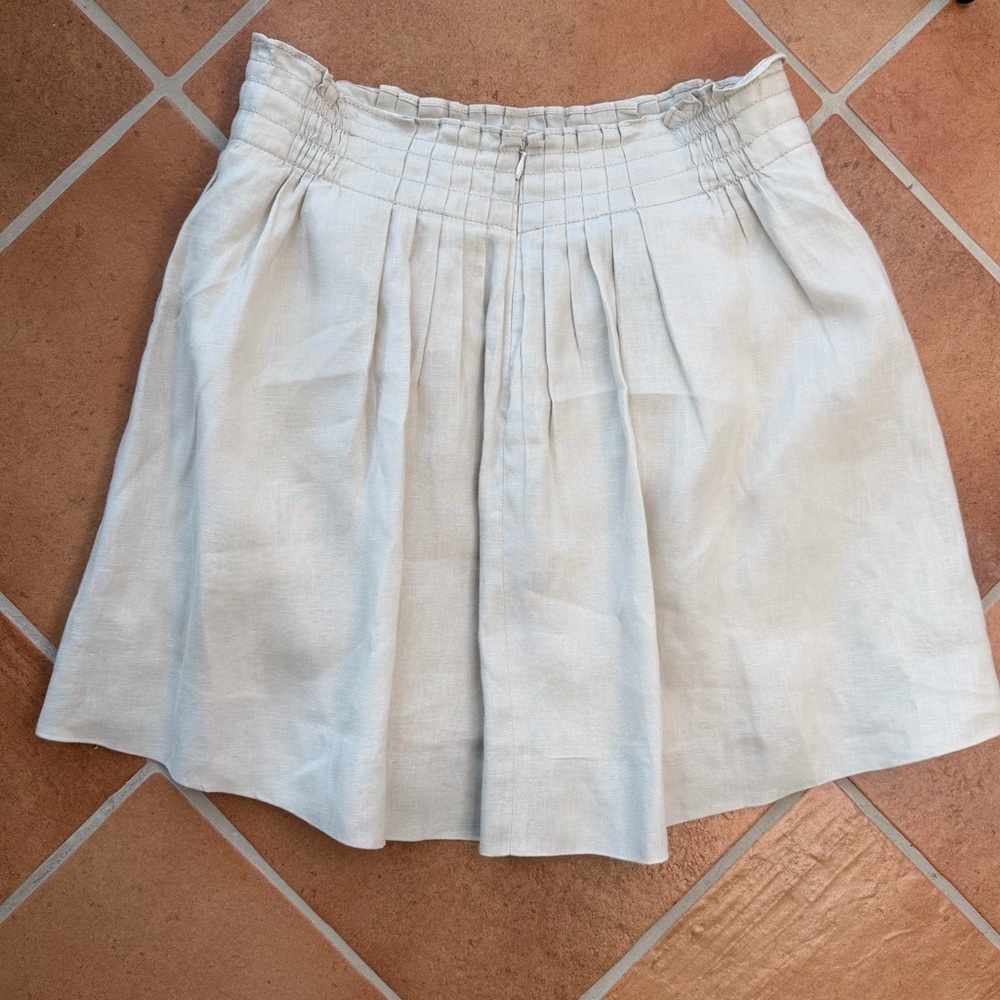 J. Crew Linen Mini Skirt A-Line Beige Tan Sz 2 Pleated Lined - Picture 8 of 14